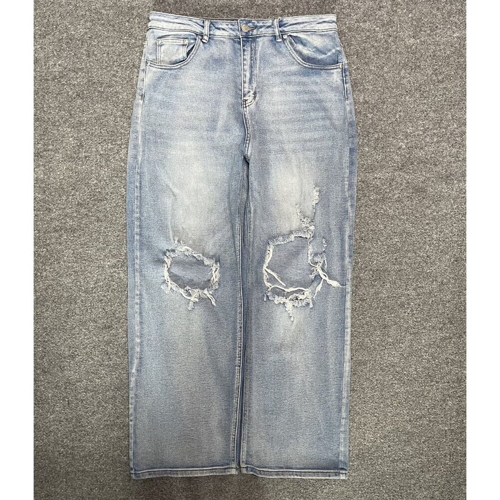 Almost Famous Light Wash High-Waisted Distressed Baggy Wide-Leg Jeans Size 13
